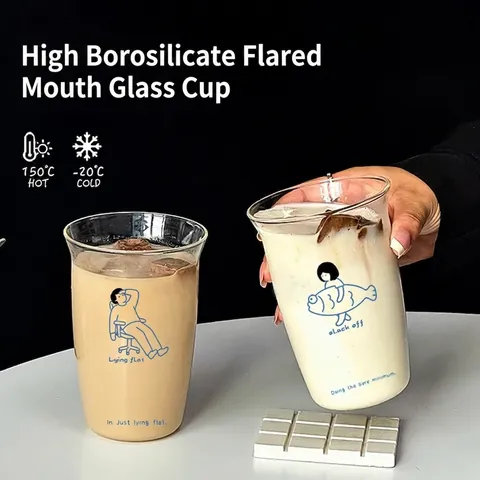 Bicchiere In Vetro Stop Anxiety Tazza In Borosilicato Trasparente Con Illustrazione Cane Cartone Animato Resistente Al Calore