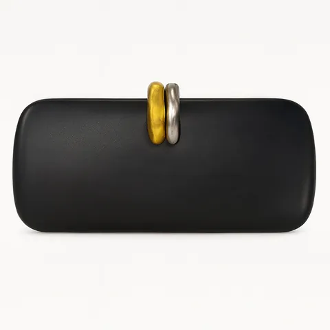 Elegant Women Evening Clutch Bag PU Leather With Double Metal Ring Buckle Interlocking Clasp Party Wedding Banquet Bag