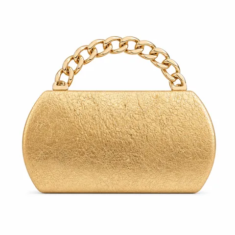 Elegant Evening Clutch Bag PU Leather Oval Handbag With Thick Gold Chain Handle Crossbody Party Shoulder Purse For Women
