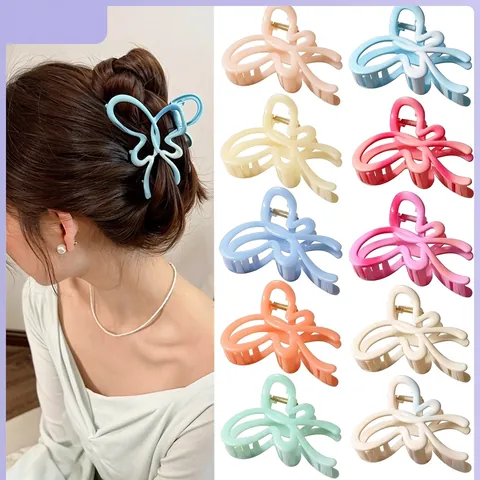 French Butterfly Hair Claw Clip Large Dopamine Gradient Lacquered Plastic Shark Clip Elegant Hair Accessory For Women Jewelry