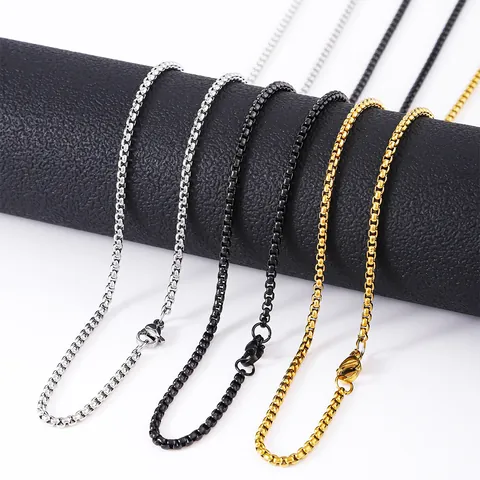 Stainless Steel Box Chain Necklace DIY Jewelry Making Chains For Men Women Minimalist Lobster Clasp Basic Necklace Chain