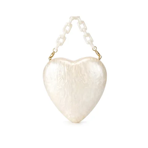 Borsa Da Sera In Acrilico A Forma Di Cuore Trama Marmo Finitura Perla Artificial Clutch Rigida Da Donna Matrimonio Festa Cena Con Catena