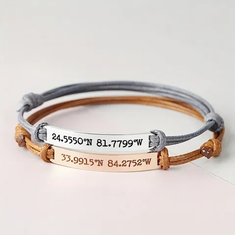Minimalist Woven Rope Bracelets With Curved Mirror Polished Stainless Steel Bar Adjustable Trendy Hand Jewelry For Unisex