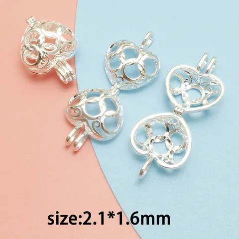 Ciondolo a Gabbia a Cuore Traforato in Rame Accessorio per Gioielli Fai da Te Placcato Argento Apribile per Collana