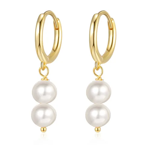 925 Sterlingsilber Doppelperlen Creolen Für Damen Elegante Gold Weißgold Plattierte Kleine Huggie Mode Schmuck