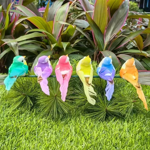 Artificial Feather Simulation Birds Garden Decoration Colorful Foam Birds With Metal Clip For Yard Patio Home Decor