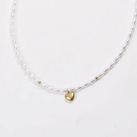 Collana Minimalista con Ciondolo a Cuore in Acciaio Inossidabile Placcato Oro 18K per Donna Elegante Gioiello in Perle Artificiali e Zirconia