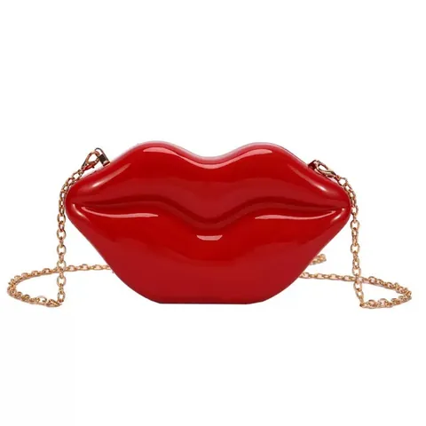 Bolso De Noche Creativo Con Forma De Labios Cartera De Mano Espejo Metálico De Acrílico Bolso Bandolera Para Mujer