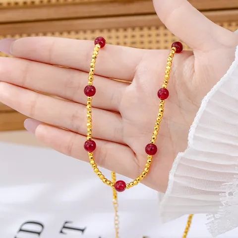 Set Collana e Braccialetto di Perline in Rame Placcato Oro Vintage per Donna Ciondolo a Cuore Perline in Resina Stile Etnico