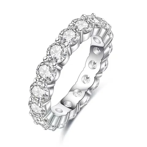 925 Sterling Silver 3mm Moissanite Eternity Ring Round Cut Zirconia Full Band For Women Hip Hop Wedding Jewelry Gift