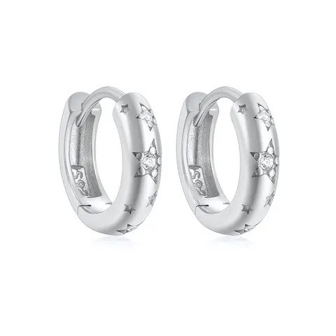 Orecchini A Cerchio Stella Argento Sterling 925 Huggie Con Zirconi Gioielli Mini Larghi Per Donna