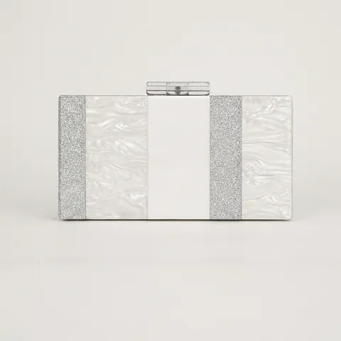Acryl Avondtasje Clutch Zilveren Glitter Marmeren Textuur Harde Schaal Feest Bruiloft Handtas Met Afneembare Ketting Voor Dames