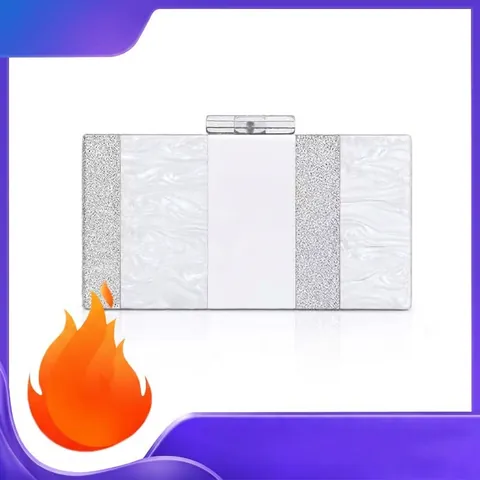 Acrylic Evening Clutch Bag Silver Glitter Marble Texture Hard Shell Party Wedding Handbag With Detachable Chain For Women