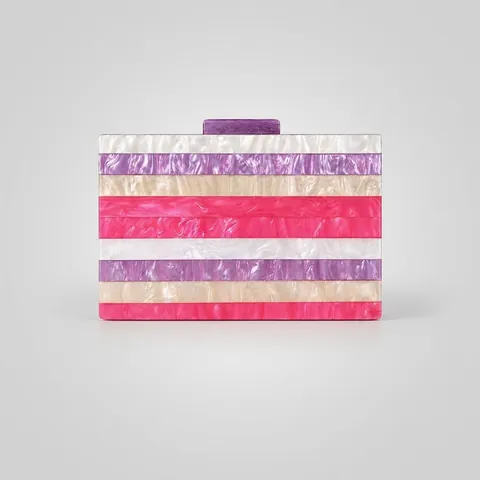 Borsa Da Sera In Acrilico Da Donna Pochette Rigida A Righe Marmorizzate Con Catena In Metallo Per Festa Matrimonio