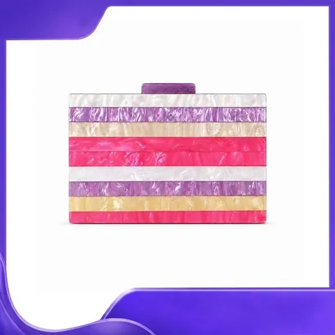Women Acrylic Evening Clutch Bag Marble Stripe Hard Shell Box Purse With Metal Chain For Party Wedding Banquet
