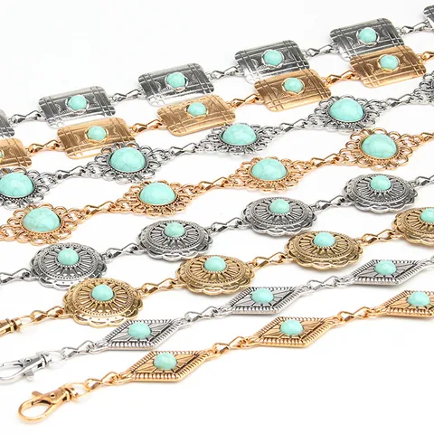 Cadena De Cintura Para Mujer Vintage Metal Étnico Bohemio Piedra Turquesa Ajustable Accesorios Para Vestidos