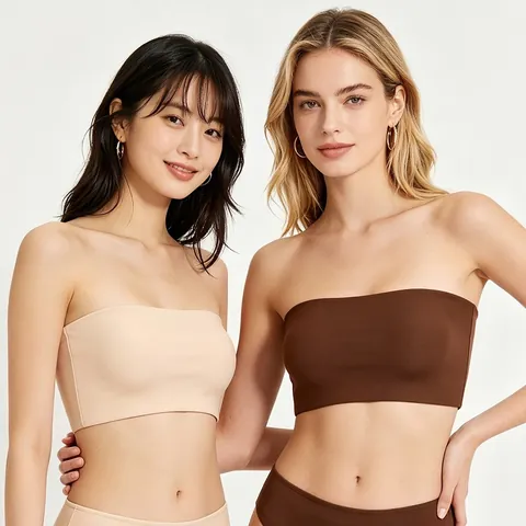 Reggiseno a Fascia Senza Spalline Senza Cuciture Donna Top a Tubo Alta Elasticità Senza Imbottiture Intimo Invisibile Nero Nudo Marrone