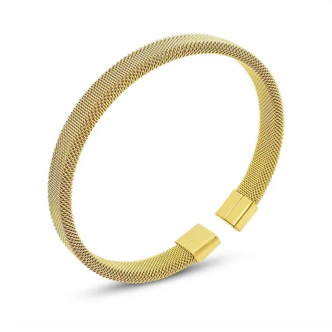 Brazalete De Malla Acero Inoxidable Tejido En Forma De C Abierto Joyería Minimalista Para Mujer