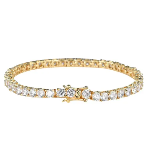 Luxury Hip Hop Tennis Chain Bracelet Necklace Copper Zircon Round Cut Sparkling Jewelry For Men Women