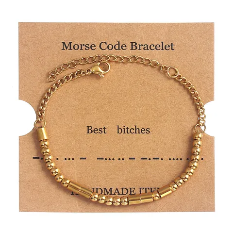 Morse Code Bracelet Stainless Steel Beaded Handmade Adjustable Minimalist Jewelry Gift For Women