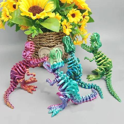 3D Printed T-Rex Skeleton Dinosaur Fossil Model With Articulated Joints PLA Plastic Dinosaur Toy Desk Ornament For Home Office Decor Gift