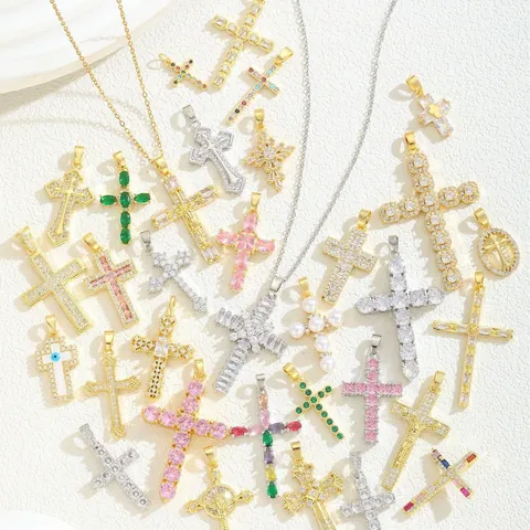 Collar Con Colgante De Cruz Circonita Incrustada Minimalista Religioso Joyería De Aleación Para Mujer Regalo Elegante