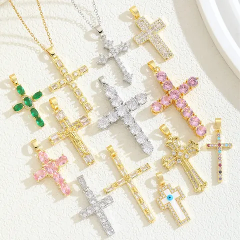 Collar Con Colgante De Cruz Circonita Incrustada Minimalista Religioso Joyería De Aleación Para Mujer Regalo Elegante