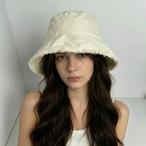 Cappello Da Pescatore Reversibile Cotone Tela Bordo Sfilacciato Protezione Solare Pieghevole Harajuku Casual Streetwear Donna