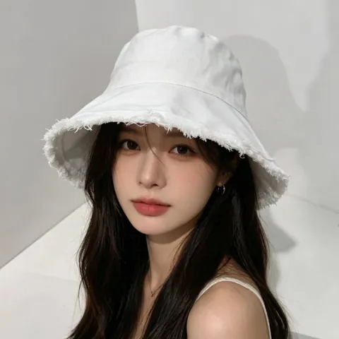 Cappello Da Pescatore Reversibile Cotone Tela Bordo Sfilacciato Protezione Solare Pieghevole Harajuku Casual Streetwear Donna