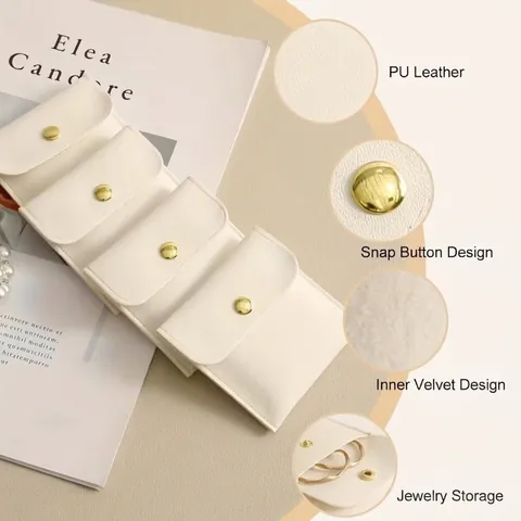 Mini PU Leather Jewelry Storage Pouch With Metal Snap Button Portable Litchi Texture Necklace Ring Gift Packaging Bag For Women