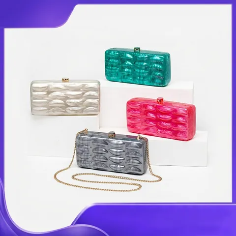 Elegant Women Acrylic Evening Clutch Bag Marble Texture Hard Shell Handbag With Detachable Chain Strap For Wedding Party
