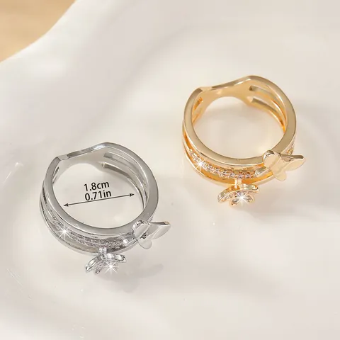 Exquisite Butterfly Multi-layer Ring Copper Zirconia Inlaid Electroplated Stackable Finger Ring For Women Party Daily Jewelry