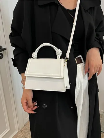 Fashion PU Leather Knotted Handle Handbag For Women Urban Minimalist Solid Color Crossbody Shoulder Bag Small Square Bag Travel Casual Purse