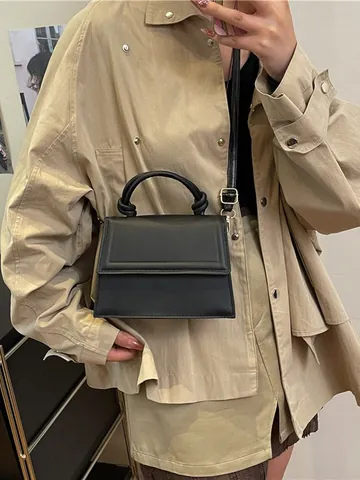 Fashion PU Leather Knotted Handle Handbag For Women Urban Minimalist Solid Color Crossbody Shoulder Bag Small Square Bag Travel Casual Purse