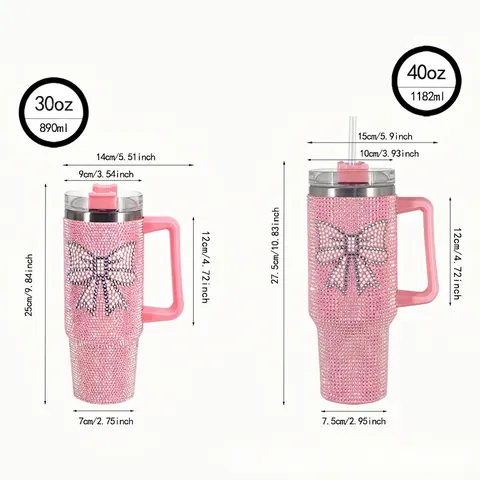 Rhinestone Encrusted Insulated Tumbler Stainless Steel With Handle And Straw Sports Baseball Pattern Car Vacuum Cup
