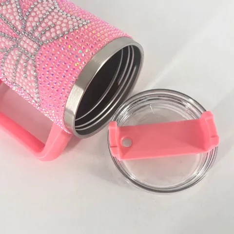 Rhinestone Encrusted Insulated Tumbler Stainless Steel With Handle And Straw Sports Baseball Pattern Car Vacuum Cup