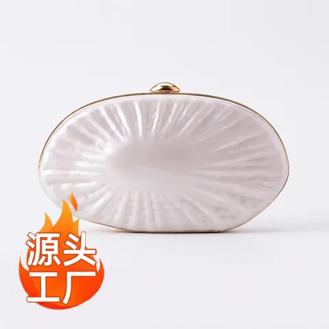 Bolso De Noche Mujer Forma Concha Acrílico Textura Perla Artificial Marco Metal Dorado Cadena Boda Fiesta Vintage