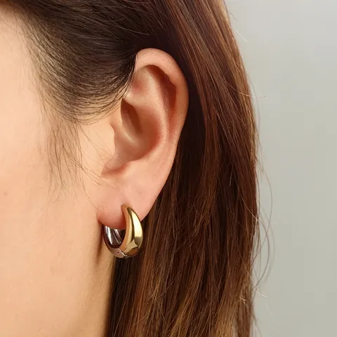 Women's 18K Gold Plated Stainless Steel Two-Tone Geometric Chunky Hoop Earrings Minimalist Huggie Earrings Jewelry