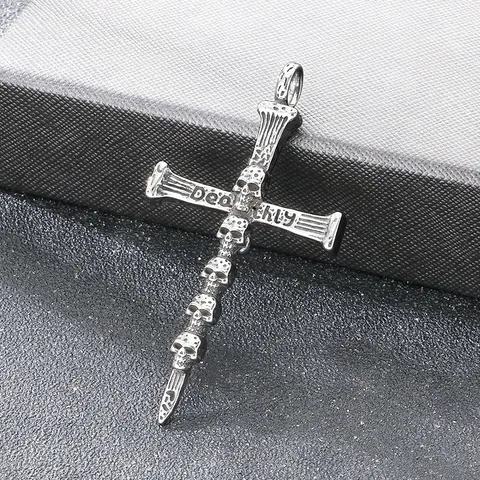 Collar con Colgante de Silbato de Cruz y Calavera de Acero Inoxidable Gótico Punk Joyería Vintage para Hombre Antiestrés