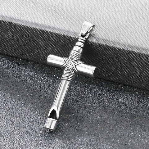 Collar con Colgante de Silbato de Cruz y Calavera de Acero Inoxidable Gótico Punk Joyería Vintage para Hombre Antiestrés