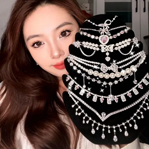 Luxury Rhinestone Water Drop Pendant Necklace Earrings Set Alloy Choker Jewelry Set For Women Fashion Wedding Party Accessories