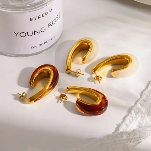 Orecchini a Cerchio Moderni a C in Resina Acciaio Inossidabile 304 Placcati Oro 18K Geometrici per Donna Gioielli