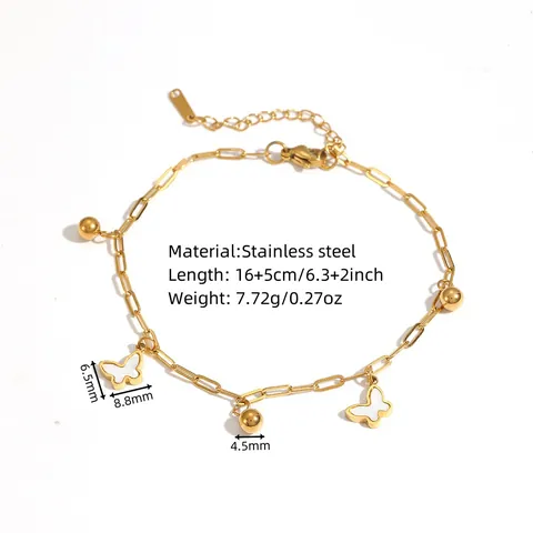 Fashion Stainless Steel Gold Plated Butterfly Heart Star Charm Anklet For Women INS Style Paperclip Chain Bracelet Jewelry Gift