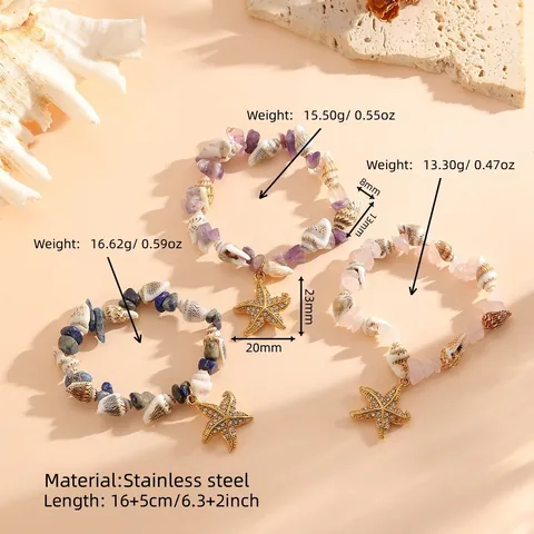 Bracciale in Acciaio al Titanio Stile Oceano Con Stella Marina Conchiglia Strass per Donna Gioielli a Catena in Pietra Frantumata Estiva