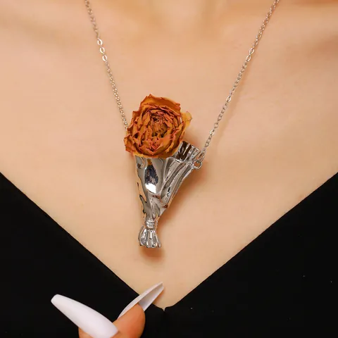 Καλλιτεχνικό Βίντατζ DIY Μενταγιόν Βάζο Λουλουδιών Κολιέ Για Γυναίκες Μοναδικός Σχεδιασμός Μπουκέτο Αλυσίδα Κλείδας Μόδα Κοσμήματα Δώρο