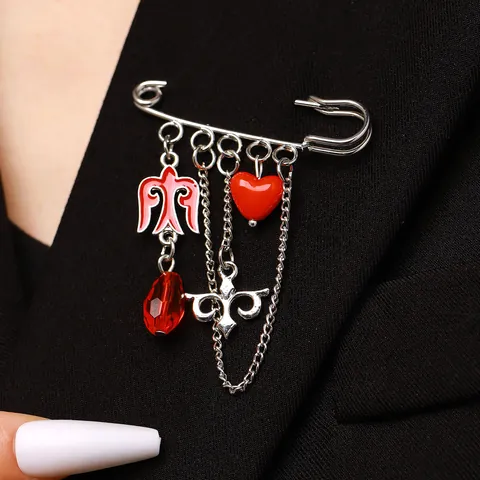 Kazakh Ethnic Style Safety Pin Brooch Silver Alloy Rhinestone Bird Heart Pendant Vintage Fashion Jewelry Accessory For Women
