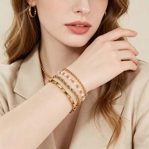 Bracciale In Acciaio Inossidabile Con Perla Artificial Sintetica Placcato Oro 18K Gioielli Catena A Maglie Minimalista Per Donna Uomo
