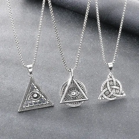 Collana Con Ciondolo Occhio Della Provvidenza Acciaio Inossidabile Uomo Occhio Onniveggente Piramide Illuminati Triangolo Vintage