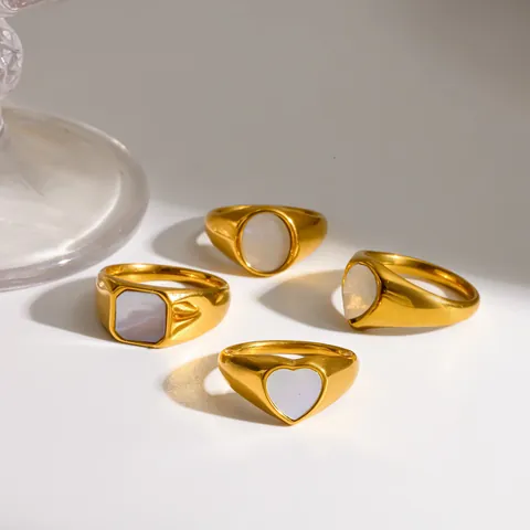 Minimalistischer 18 Karat Vergoldeter Edelstahl Geometrischer Ring Für Damen Mode Perlmutt Herz Design Schmuck Ring Geschenk