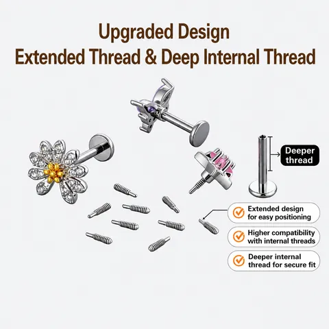 F136 Titanium Internally Threaded Labret Post Stud Accessories For Body Piercing Jewelry Parts For Men Women